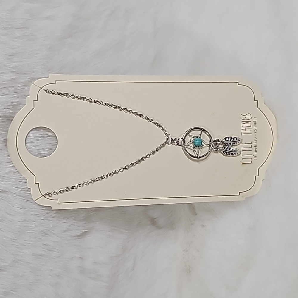 Little Things 18" Dream Catcher Silver/Turquoise Necklace